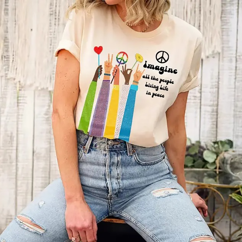 Imagine All The People Living Life In Peace Hippie Symbol Graphic T-Shirt / Sweatshirt / Hoodie