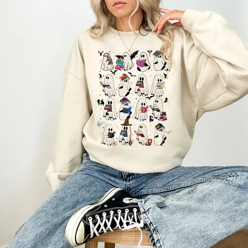 Bookish Ghost Fantasy Reading Halloween Graphic T-Shirt/Sweatshirt/Hoodie