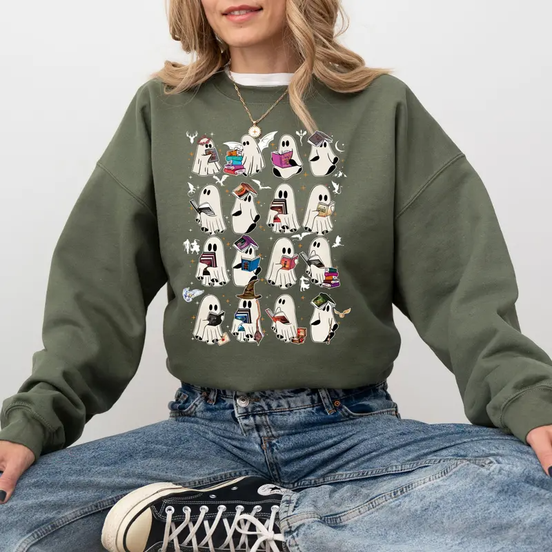 Bookish Ghost Fantasy Reading Halloween Graphic T-Shirt/Sweatshirt/Hoodie