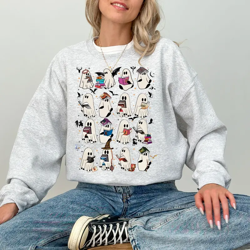 Bookish Ghost Fantasy Reading Halloween Graphic T-Shirt/Sweatshirt/Hoodie