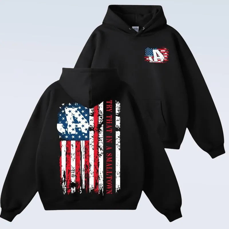 Try That In A Small Town Distressed American Flag Graphic T-Shirt / Sweatshirt / Hoodie
