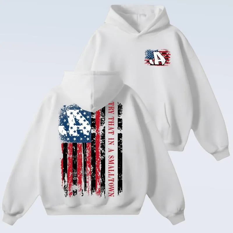 Try That In A Small Town Distressed American Flag Graphic T-Shirt / Sweatshirt / Hoodie