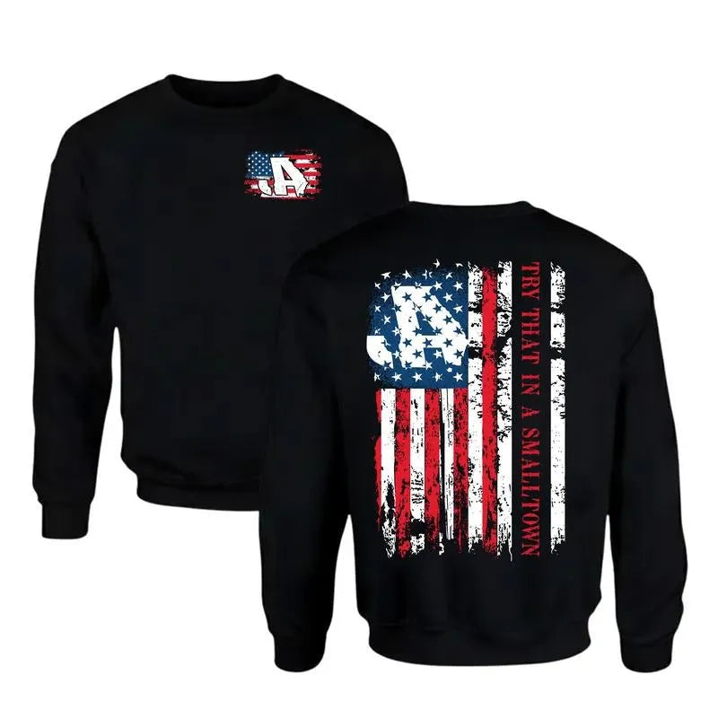 Try That In A Small Town Distressed American Flag Graphic T-Shirt / Sweatshirt / Hoodie