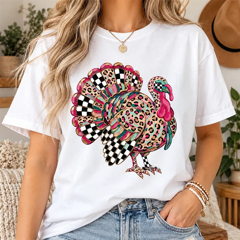 Leopard Checkered Turkey Thanksgiving Design T-Shirt / Sweatshirt / Hoodie